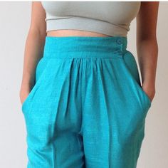 The brightest turquoise rayon trousers in all the land. Super comfortable fit, and unique color! Size Small, will fit well on a size 3-4. Corduroy Overall Dress, Vintage Tank Top, Womens Trousers, Vintage Tank, Wool Pencil Skirt, Womens Pants, Overall Dress, Vintage Cotton, Vintage Wool