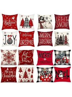 christmas pillows with different designs on them