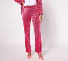 You'll certainly make a statement as you walk into the room wearing these sequin straight-leg pants. Perfect for displaying your confident look with the rest of the party! From Isaac Mizrahi Live!TM. Pink Punch, Sequin Pants, Tv Channels, Isaac Mizrahi, On Air, The Room, Straight Pants, Straight Leg Pants, Leg Pants