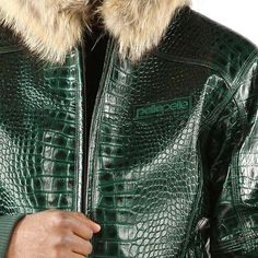 Pelle Pelle Nile Fur Collar Jacket Luxury Green Outerwear For Fall, Luxury Green Fall Outerwear, Anniversary Design, Green Fur, Fur Collar Jacket, Custom Jacket, Collar Jacket, Fur Fashion, Knit Cuff