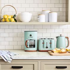 the kitchen counter is clean and ready to be used for breakfast or brunch