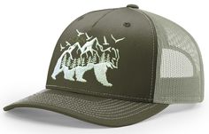 High quality Richardson 112 Trucker hat. Structured, mid-profile, six-panel cap with snapback fitting. Artfully embroidered caps with the Bear Hat Edition artwork from the Outdoor Hat Series by Horn Gear. 100% satisfaction guaranteed. If you love the outdoors, hunting, fishing, or hiking, express yourself with this stylish and high airflow cap. Casual Flat Brim Trucker Hat For Hunting, Casual Flat Bill Snapback Hat For Hunting, Country Hats, Outdoor Hat, Hiking And Camping, Fishing Gift, Hunting Gifts, Bear Hat, Outdoor Hats