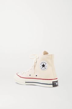 Ecru Chuck Taylor All Star 70 canvas high-top sneakers | Converse | NET-A-PORTER Canvas High-top Sneakers For Streetwear, Canvas High-top Sneakers With Rubber Sole, High-top Canvas Shoes With Gum Sole, Sporty High-top Canvas Sneakers, Canvas High-top Sneakers With Gum Sole, High-top Canvas Shoes With Rubber Sole, Mid-top Converse Sneakers With Gum Sole, High-top Cotton Sneakers With Canvas Lining, High-top Canvas Shoes With Vulcanized Sole