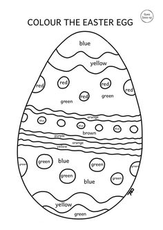 an easter egg coloring page with the words'color the easter egg blue, yellow and green