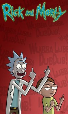 rick and mort from the simpsons cartoon, rick and mort are pointing at each other