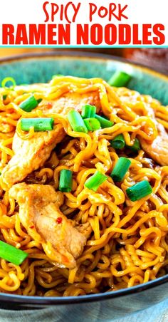 chicken ramen noodles in a bowl with green onions