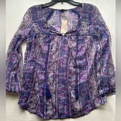 Cute Long Sleeve Boho Style Top. Sheer Material. Size Extra Small, See Measurements In Photos. Nwt American Eagle Brand. Lavender Long Sleeve Bohemian Tops, Bohemian Purple Embroidered Blouse, Bohemian Long Sleeve Purple Tops, Boho Long Sleeve Top, Purple V-neck Bohemian Blouse, Boho Style Tops, Butterfly Print Dress, Casual V-neck Butterfly Print Tops, Eagle Brand