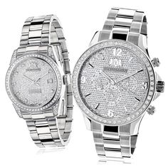 His and Hers Watches: Stainless Steel Luxurman Diamond Watch Set 3.5ct His And Hers Watches, Couple Watches Set, Matching Watches, Gold Diamond Watches, Diamond Watches, Watch Set, Couple Watch, Diamond Watch, Rose Gold Diamonds