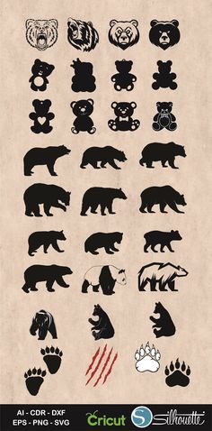 the silhouettes of bears are shown in black and white