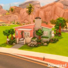 Oasis House Sims 4, Sims 4 Themed Rooms, Small Homes Sims 4, Sims 4 Tiny Home Ideas, Sims 4 Oasis Springs Starter Home, Sims 4 Oasis Springs Tiny House