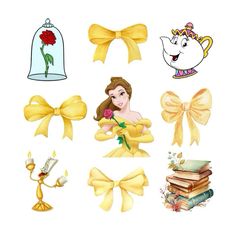 the beauty and the beast stickers are all different sizes, shapes, and colors