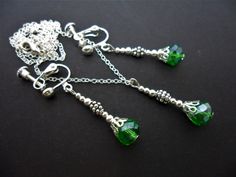 "This is a pretty hand made crystal beads necklace and clip on earring set. Made using pretty 8mm green glass crystal beads. With an 18\" chain. Thanks for looking!!" Crystal Beads Necklace, Clip On Earring, Crystal Bead Necklace, Pretty Hands, Green Crystal, Lovely Earrings, Glass Crystal, Beads Necklace, Green Crystals