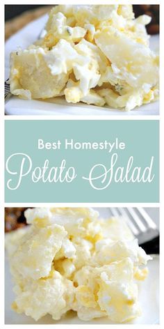 potato salad on a white plate with the words best homestyle potato salad