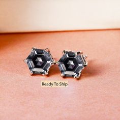 Unique Black moissanite diamond Hexagon stud earring moissanite bridal wedding engagement stud proposal gift for her black diamond earring Gemstone Size/Shape: Hexagon 7x7 MM Approx. Material: Solid 14K Yellow Gold, Solid 14K Rose Gold, Solid 14K White Gold & 925 Sterling Silver With White Rhodium / YG Overlay / RG Overlay Elegant Hexagon Jewelry With Prong Setting, Elegant Hexagon Prong Setting Jewelry, Elegant Hexagon Earrings For Gift, Gift Diamond-shaped Moissanite Jewelry, Gift Moissanite Diamond-shaped Jewelry, Moissanite Gemstone Earrings For Gift, Gift Moissanite Gemstone Earrings, Octagon Earrings With Diamond Accents As Gift, Black Diamond-shaped Jewelry For Gift