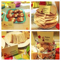 a collage of pictures showing different types of pastries and desserts on plates