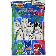 the pj masks are packaged in a package with different colors and designs on it