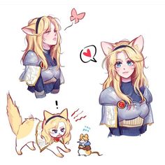 an anime character with blonde hair, wearing armor and holding a cat's tail