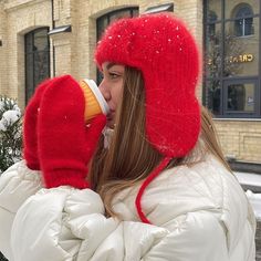 Knitted warm red hat for women with ear flap, chunky hand knit ushanka winter wool hat with bow tie, fuzzy adult bonnet by HAIUKRAINE on Etsy