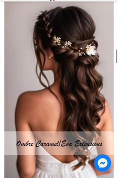 Girly Hairstyles For Long Hair, Down Hair With Braid, Civil Wedding Hairstyle, Tangled Hairstyle, Hairdo Bridesmaid, Whimsical Hairstyles, Bridesmaid Hair Inspo, Bridemaids Hairstyles, Wedding Hair Half