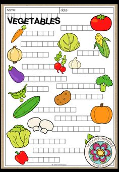 a vegetable crossword puzzle with vegetables on it