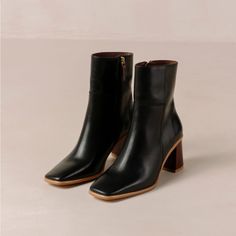 Incredible. They Still Have The Plastic On The Bottom. Never Worn. I Get Complimented On My Brown Versions All The Time. These Are Just A Touch Too Small As My Foot Has Grown Larger Than I Expected. This Is Definitely A True 10 1/2 As I Am 11 Right Now. Classic Black Heeled Boots With Square Toe, Classic Black Ankle-high Heeled Boots, Classic Black Square Toe Heeled Boots, Black Boots With Contrasting Heel Counter And Round Toe, Black Boots With Contrasting Heel And Round Toe, Black Square Toe Heeled Boots With Branded Heel Counter, Black Heeled Boots With Block Heel And Leather Sole, Black Square Toe Heeled Boots With Leather Sole, Black Ankle-high Heeled Boots For Office