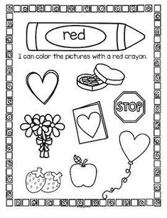 a coloring page with pictures and words for the word i can color it in red