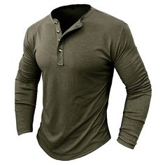 Season:Summer; Fabric:Polyester,95% Polyester 5% Spandex; Sleeve Length:Long Sleeve; Gender:Men's; Style:Fashion,Daily; Elasticity:Micro-elastic; Tops Type:Henley Shirt,Tee Top; Occasion:Street,Outdoor,Causal; Pattern:Solid Color; Design:Buttons; Neckline:Henley; Listing Date:07/18/2024; Bust:null; Length:null; Shoulder Width:null; Sleeve:null Long Tee Shirts, Mens Casual T Shirts, Mens Henley, Henley Tee, Henley Shirt, Long Sleeve Tee Shirts, Henley Shirts, Fashion Mode, Clothing Apparel