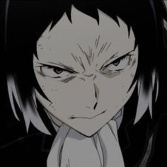 an anime character with black hair and white eyes