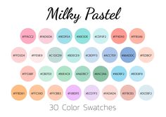 the color swatches for miley pastel are shown in different colors and sizes