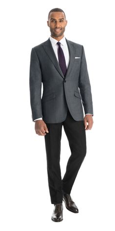 Check out this instant outfit. Matching men's separates couldn't be easier than this. And since this Gray Blazer with Purple Windowpane and Charcoal Gray Pants combo is made-to-measure you get the fit of a custom suit with the versatility of separates. Men's Formal Wear, Suit Stores, Professional Work Outfit, Outfit Matching, Mens Formal Wear, Men Formal, Custom Suit, Mens Formal