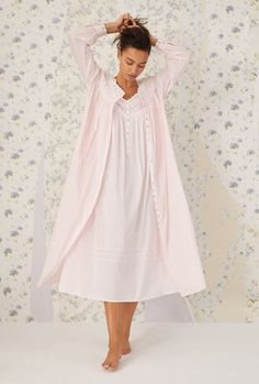 Button Up Nightgown, Cute Bathrobe, Ballet Gown, Nightgown Romantic, Sleepwear Women Nightwear, Gown Aesthetic, Fancy Robes, Long Sleeve Nightgown, Nightgown And Robe