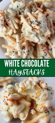 white chocolate haystacks with sprinkles on them