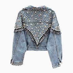 Rhinestone Jacket, Autumn Streetwear, Studded Denim Jacket, Streetwear Denim, Summer Layers, Embellished Denim Jacket, Looks Country, Long Sleeve Denim Jacket, Denim Jeans Fashion