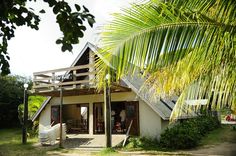 a small house sitting under a palm tree