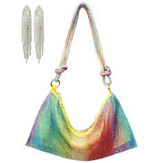 PRICES MAY VARY. [WHAT YOU WILL GET]: You will receive rhinestone purse + gift earrings dangle + original crystal shoulder strap. evening purse rhinestone bags for women with gift is packed in the chic paper gift bag if you order this colorful purse. This rainbow rhinestone purse underarm bag for women decorated with full sparkly shinny crystals , which can perfectly match your shoes and dresses, suitable for any dressing occasions. [ENOUGH SPACE]: Sparkly purse sequin bag bling purse size:12.3" Silver Handbags, Glitter Handbag, Silver Clutch Purse, Sparkly Purse, Bling Purses, Formal Bag, Rhinestone Purse, Formal Clutch, Rhinestone Handbags