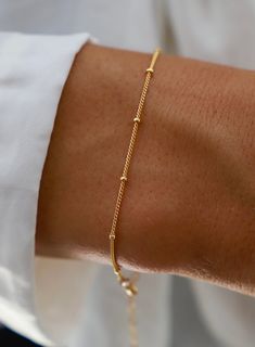 Permanent Bracelet – Katie Waltman Jewelry Gold Minimal Bracelet, Ball Jewellery, Ball Chain Bracelet, Ball And Chain, Golden Bracelet, Gold Bracelet Simple, Minimal Bracelet, Bracelets Gold, Versatile Jewelry