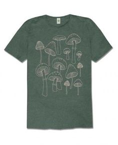 Cap off your style and be a fun guy in this recycled mushroom t-shirt. Featuring a bunch of hand-drawn shrooms, carefully arranged to take up much room on this tee. This tee is a perfect recycled addition to any forager guy (or gal's) wardrobe. Made in the USA. 50% organic cotton, 50% recycled plastic (from recycled beverage bottles). Size & Fit: Small - Chest: 34-36" Length: 27" Medium - Chest: 38-40" Length: 28" Large - Chest: 42-44" Length: 29" X-Large - Chest: 44-46" Length: 30" Mushroom T Shirt, Recycled T Shirts, Swaggy Outfits, Dream Clothes, Outfits Casuales, Festival Outfits, Recycled Plastic, Hand Drawn, Cool Outfits