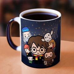 a harry potter mug sitting on top of a table