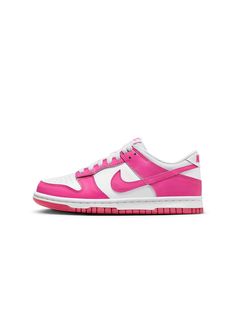 NIKE BIG KIDS DUNK LOW - LASER FUCHSIA NIKE Skor Sneakers, Nike Shoes Girls, Preppy Shoes, Jordan Shoes Girls, All Nike Shoes, Cute Nike Shoes, Dunk High, Cute Nikes, Girly Shoes