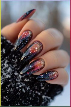 Take some time for self-care and indulge in a relaxing nail painting session. Experiment with different designs and techniques Purple Nail Designs Wedding, Nebula Nail Art, Black Opal Nails, Astronomy Nails, Purple Red Nails, Space Nail Designs, Blue And Red Nails, Space Nail Art