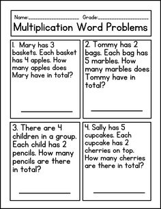 the worksheet for multiplation word problems is shown in black and white