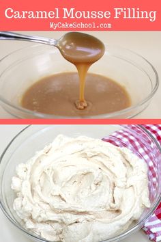 caramel mousse filling in a glass bowl