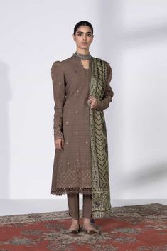 3 Piece - Embroidered Dobby Suit || SIGNATURE || SAPPHIRE in UK USA UAE online kapraye.com Brown Sets With Resham Embroidery And Long Sleeves, Brown Long Sleeve Sets With Resham Embroidery, Elegant Brown Festive Sets, Unstitched Semi-formal Sets With Straight Kurta, Unstitched Straight Kurta Sets For Semi-formal Occasions, Designer Wear Sets With Resham Embroidery In Brown, Brown Designer Sets With Resham Embroidery, Designer Brown Sets With Resham Embroidery, Elegant Brown Designer Wear Sets