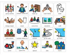 an image of children's activities in the classroom with pictures and words on them