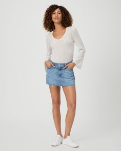 This denim mini skirt is designed with a modern low-rise, a slightly relaxed silhouette, light distressing and a raw hem. Pair the Ryder Skirt with your favorite tee for an effortlessly cool look. | Ryder Skirt - Alaya Blue | Size 29 Midnight Oil, Cool Look, Denim Mini, Bottom Clothes, Denim Mini Skirt, Denim Skirt, Low Rise, Mini Skirt, Womens Bottoms