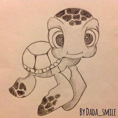 a drawing of a turtle holding a ball in it's mouth with the caption, by dada smile