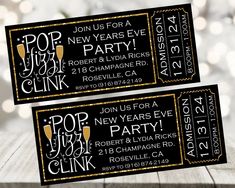 two black and gold new year's eve party tickets