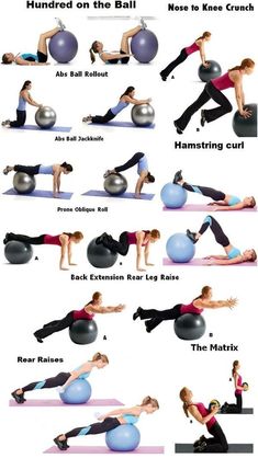 an exercise poster shows how to use the ball for balance and flexibility, as well as exercises