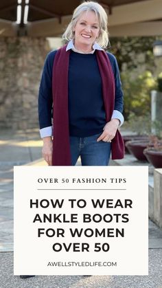 When it comes to wearing ankle boots or leather booties over 50, A Well Styled Life shares these advanced style tips on how to pair ankle booties with jeans, pants and more. Learn how to wear ankle boot in 2024 for older women. Follow for more stylish older women fashion styling tips. Booties With Jeans, Wearing Ankle Boots, Fashion Styling Tips, Boots With Jeans, Ankle Boots With Jeans, How To Wear Ankle Boots, Older Women Fashion