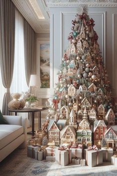 a decorated christmas tree in a living room